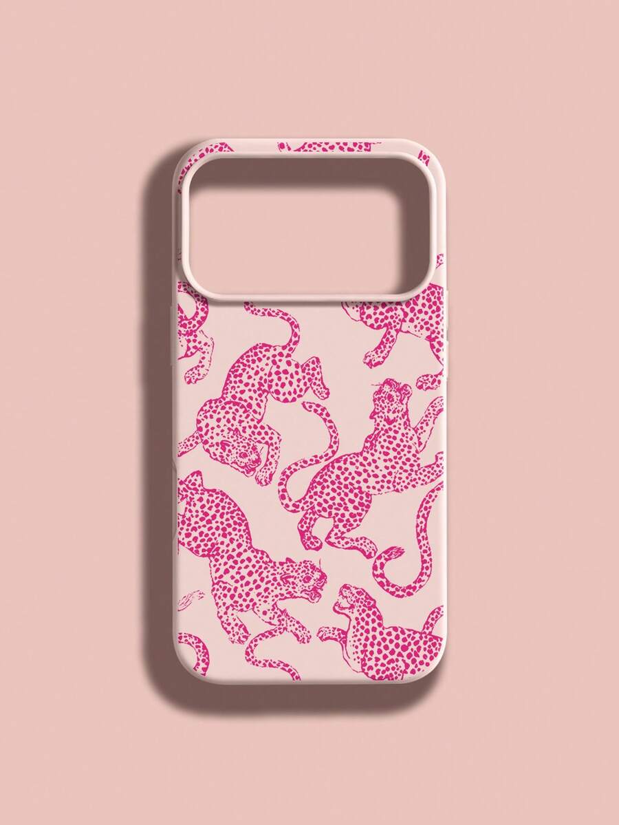 1个卡通粉色豹纹液态硅胶软手机壳，防震保护套，兼容苹果11/12/13/14/14Plus/15/15Plus/16/16Plus/7/8Plus/17/17Pro - 彩色 - 查看 1