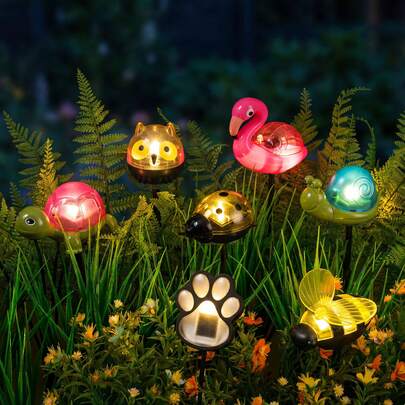 1/2/6个装户外太阳能仿真动物插地灯，瓢虫和乌龟造型，LED超亮装饰灯，防风雨耐用景观照明