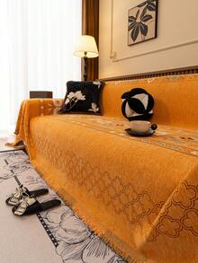 1件波西米亚风沙发毯,多功能沙发套,柔软垂坠的雪尼尔沙发毯,奢华舒适的沙发套,防滑、防尘、防刮,适用于卧室、客厅、书房 - 橘色 - 查看 8