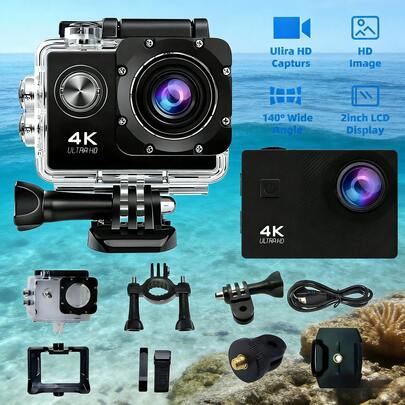 1pc 4K Ultra HD Action Camera - Compact Portable Stabilized 18MP Waterproof Diving Camera, Motorcycle Bicycle Dash Cam, Rechargeable Outdoor Sports Vlog Camera (Micro SD Card Not Included) + Free 31-Country User Manual