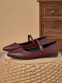 Women's Pointed Toe Splicing Low Vamp Flat Casual Shoes, Purple, Versatile, Suitable For Autumn & All Seasons - Redwood - View 4