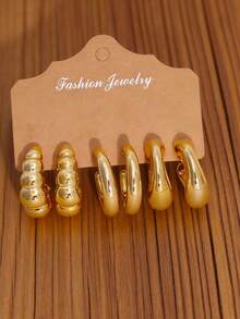 6-18pcs Women's Fashion Metal Textured Earring Set, European And American Retro Luxury, Including Hoop Earrings, Bamboo Joint Earrings, And Shell Texture Earrings, Suitable For Various Outfits - Multicolor - View 9