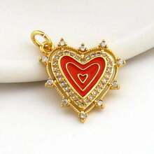 1个铜质时尚红色心形吊坠，DIY手链项链耳环首饰配件 - 彩色 - 查看 33