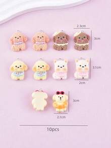 10件套可爱狗狗动物树脂吊坠耳环、项链、钥匙扣、DIY饰品配件 - 彩色 - 查看 3