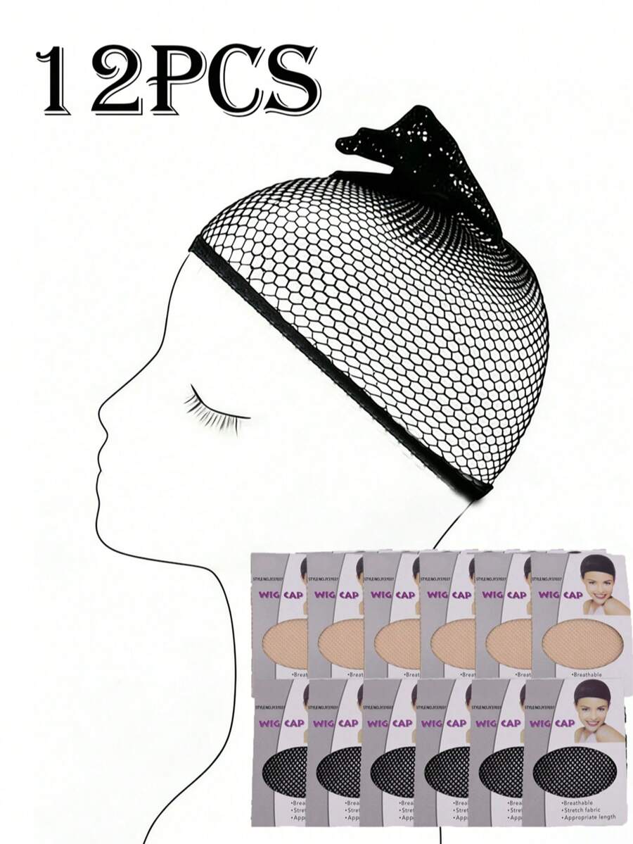 12pcs Stretchy Wig Caps, 2 Open-Ended Breathable Mesh Wig Caps For Fixing And Styling Hair - Multicolor - View 1