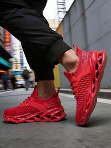 Red Men's Comfort Sneakers Soft Knit Upper EVA Foam Sole Breathable Casual Shoes For Everyday Wear And Light Exercise - 紅色 - 查看 4