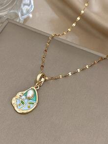 Accesorio de encanto vintage elegante, collar de flor púrpura y semicírculo verde para mujeres, adecuado para uso diario, fiesta, boda, vacaciones, Día de San Valentín, cita - Multicolor - Ver 4