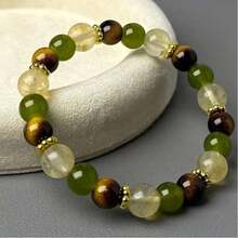 8mm Natural Tiger Eye & Citrine & Green Agate Beaded Bracelet, Bohemian Style, Menopausal Symptom Relief, Natural Gift, Casual Wear All Seasons - Multicolor - View 3