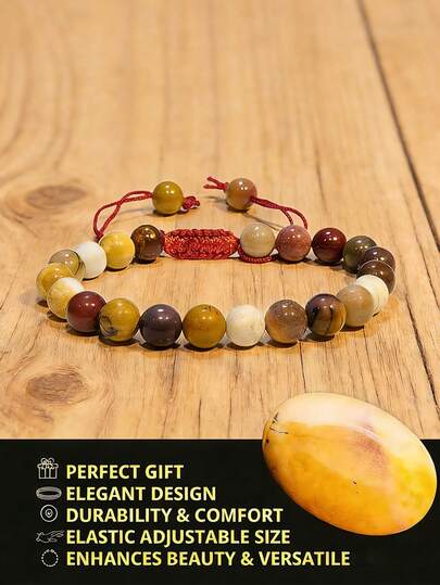 莫卡石碧玉手链 – 男女皆宜 – 时尚百搭 – 8毫米圆珠手链，用于精神疗愈、守护和传递正能量