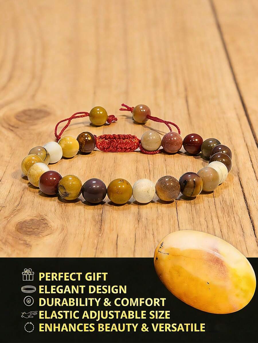莫卡石碧玉手链 – 男女皆宜 – 时尚百搭 – 8毫米圆珠手链，用于精神疗愈、守护和传递正能量 - mookaite jasper - 查看 1