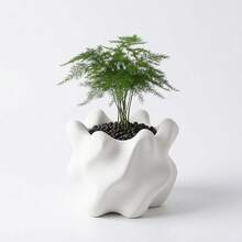 Maceta de escultura de onda moderna, maceta de plástico mate blanco/gris para plantas suculentas y flores pequeñas, maceta de escritorio minimalista y abstracta, decoración contemporánea para el hogar y la oficina - A - Ver 8