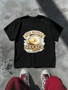 Divertente maglietta con grafica Oyster Shucker autunnale, tessuto di alta qualità, vestibilità ampia, casual, traspirante - nero - Visualizzare 2