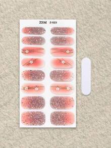 Bộ 16 miếng dán móng tay gel bán khô, màu be thạch, không cần đèn UV, chất lượng salon, bền lâu. - Hồng - Xem 3