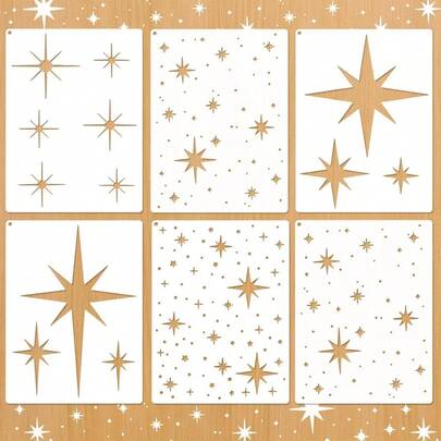 Star Design Painting Stencils Set 6 Pack Reusable PET Plastic Craft Templates For Fabric Wood Decor