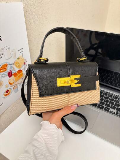 Fashionable Contrast Color PU Leather Women's Handbag, Suitable For Shopping, Commuting, Travel And Daily Use