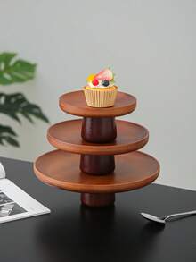 1pc Bamboo Cake Stand With Wooden Base, Dessert Display Plate, Multifunctional Fruit Tray, Suitable For Dining Table Decor, Home And Kitchen Serving Platter, Ramadan Use - Maroon - View 5