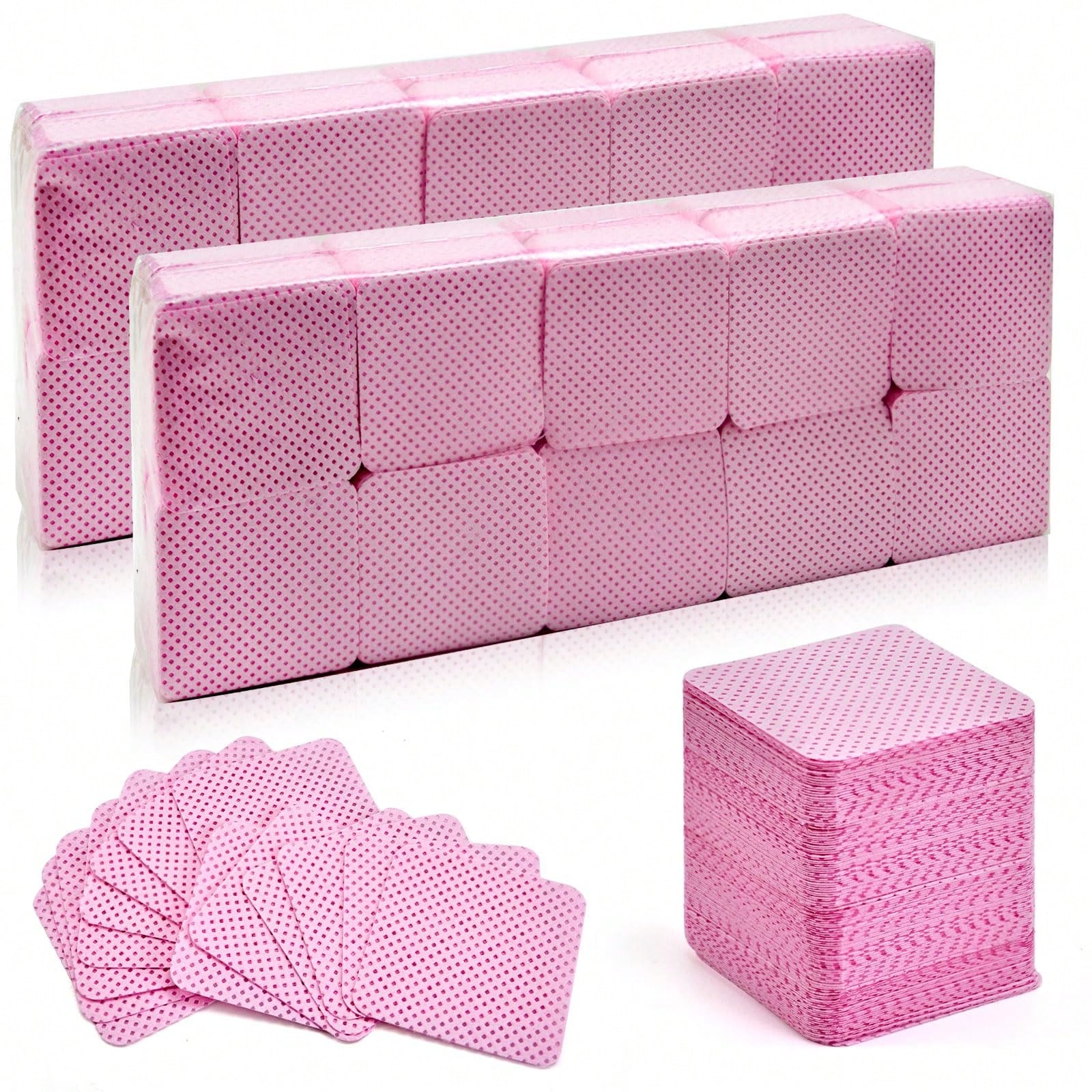 1000/400/200pcs Lint-Free Nail Cleaning Wipes, Nail Polish Remover Pads, Eyelash Extension Cleaning Wipes, Soft Non-Woven Acetone Remover Pads For Nail Preparation And Gel Polish Removal, Nail Glue Cleaner Wipes, Eyelash Extension Cleaning Wipes (Pink)