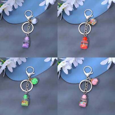 4个可爱闪亮许愿瓶钥匙扣，适合装饰包包和挂在钥匙链上，也可作为礼物（颜色随机，每种颜色1个）