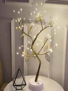 Lampara Con Diseño De Arbol Bonsai Con Hojas Otoño 108 Luces Led - Dorado - Ver 3