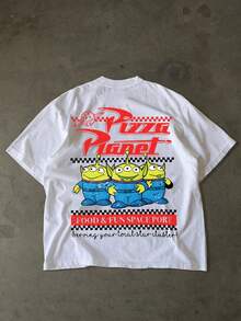 Disney-American Retro Vintage | Toy Story Three Eyed Pizza Planet Fun Printed Loose Short Sleeved T-Shirt - 白色 - 查看 3