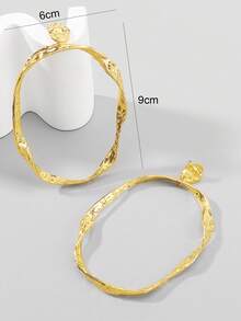 一对独特设计的扭曲椭圆形耳环，简约夸张的奢华几何镂空耳环，时尚饰品，适合日常佩戴、约会、派对、音乐节、度假等场合。 - 金色 - 查看 4