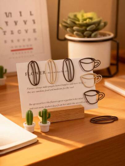 Graziosi fermagli a forma di chicco di caffè e tazza di caffè, segnalibri per agenda, fermagli decorativi per ufficio e organizzazione di schede