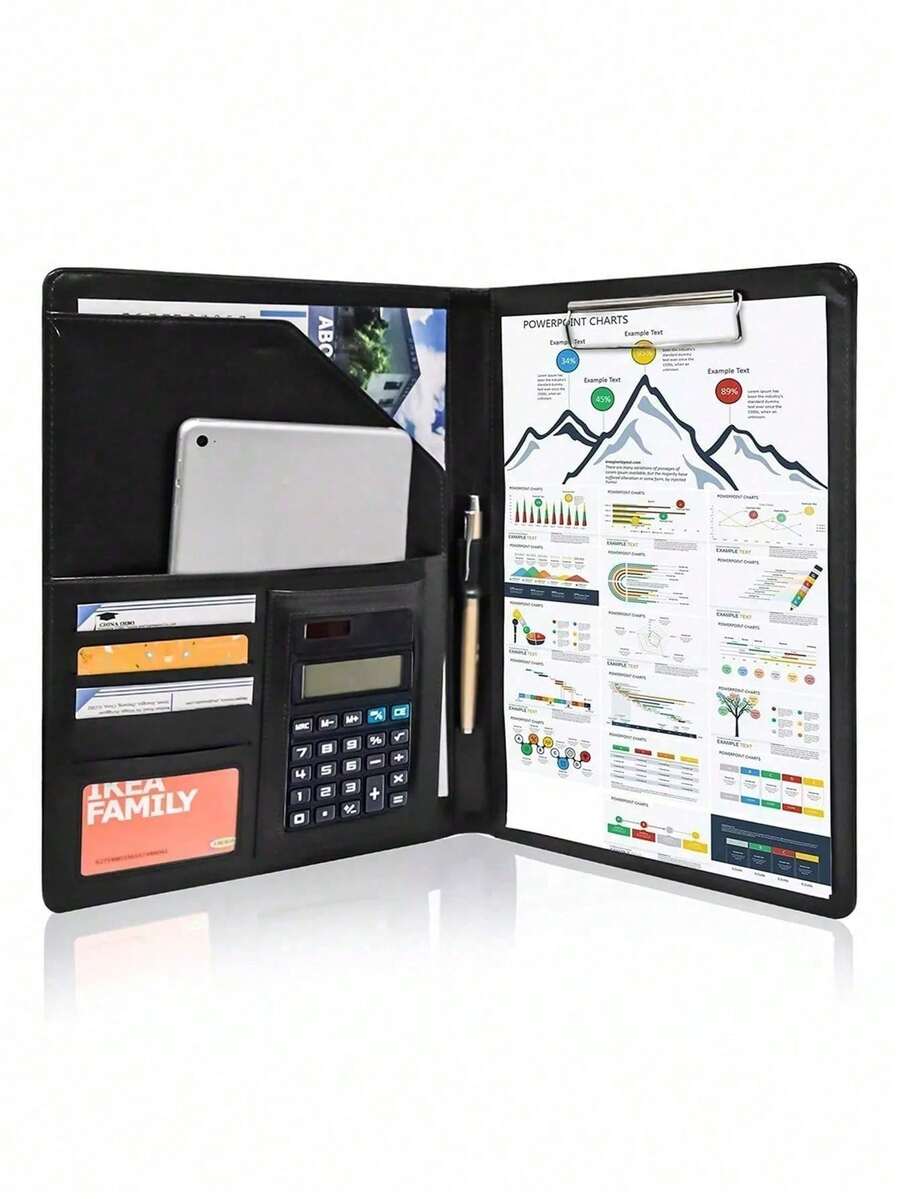 Carpeta ejecutiva de piel con compartimento para calculadora Carpeta de oficina - Negro - Ver 1
