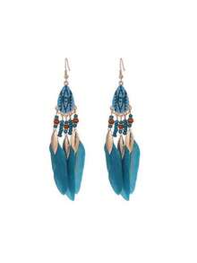 1 Pair Fashionable Exaggerated Retro Feather Bohemian Peacock Blue Elegant Earrings - Peacock Orchid - View 4