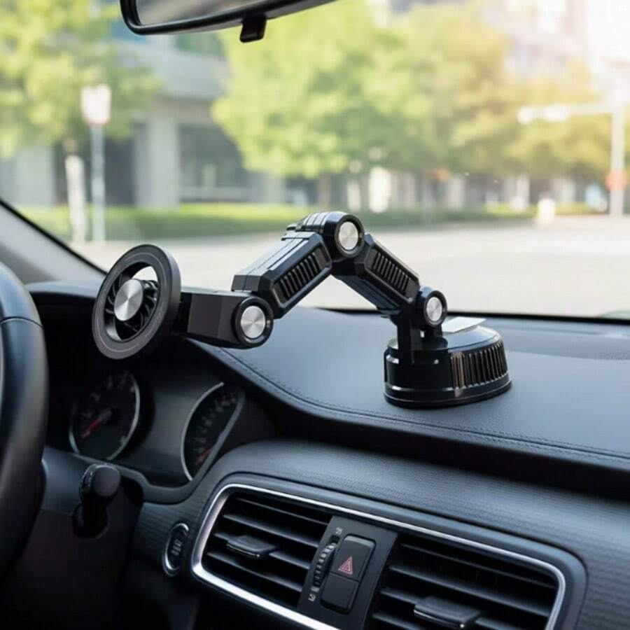 真空吸盘手机支架，可旋转磁吸车载支架，可折叠车载手机支架 - 黑色 - 查看 1