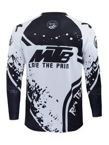 山地自行车V领运动衫，竞速服，MTB BMX ATV速降摩托车DH越野摩托车V领T恤，男士健身长袖T恤 - 通用款，适合骑行、越野、摩托车旅行、徒步、训练、钓鱼和日常休闲穿着 - 黑與白 - 查看 3
