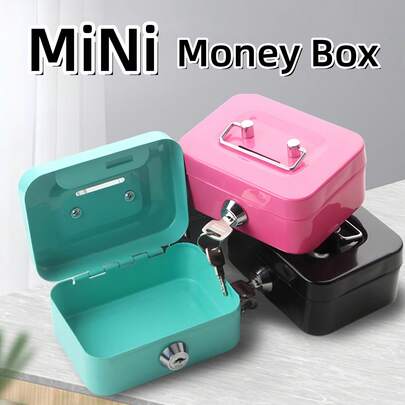 1 Mini-Sized Secure Metal Cash Storage Box - A Key-Locked Storage Can With A Top Handle, An Adult Savings Container, A Coin Storage Box, A Daily Office Cash Register, A Gift Choice For Halloween And Christmas