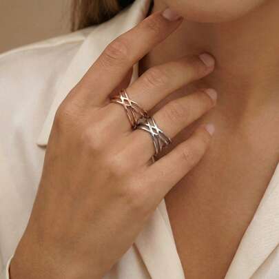 1 pieza Anillo vintage con diseño de cruz hueca, adecuado para uso diario de mujeres