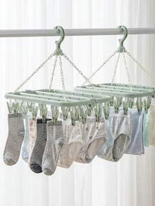 1 件装晾衣绳，带 32 个夹子和可折叠塑料晾衣架，适用于晾晒衣物、内衣、袜子 - 薄荷綠 - 查看 7