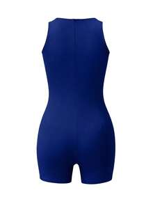 EARO 女士连体裤，休闲户外穿着，小圆领，后背隐形拉链，适合健身、瑜伽、普拉提等运动，百搭简约，高弹面料，柔软舒适，适合毕业季、返校季、Y2K 风格、音乐节、派对、春夏等多种场合，也可作为婚礼季的优雅单品。 - 深藍色 - 查看 5