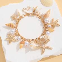 1pc Fashionable Niche Ocean Style Faux Pearl Starfish Pendant Anklet, Suitable For Summer Beach, Party, Date, Daily Wear Jewelry Gift - Multicolor - View 2