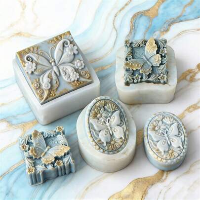Vintage Butterfly & Flower Silicone Soap Molds - Intricate Carved Butterfly Design For Aromatherapy Soap & Candle Making