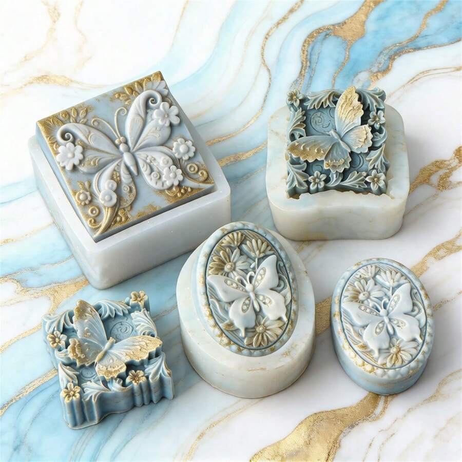 Vintage Butterfly & Flower Silicone Soap Molds - Intricate Carved Butterfly Design For Aromatherapy Soap & Candle Making