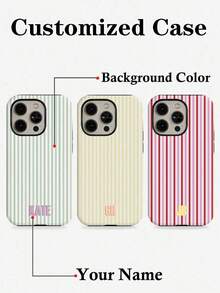 1pc Customized Minimalist Patchwork Striped Letter Name Color 2-In-1 Glossy Protective Hard Phone Case Cover Compatible With IPhone 11/12/13/14/15/16 17 Pro Max - Multicolor - View 2