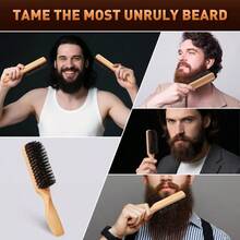 Boar Bristle Hair Brush Men - Slick Back Hair Brush - Mens Hairbrush With Stiff Bristles Wooden Handle, Thick, Fine Normal Hair Smoothing Styling Adding Shine, Beard Mustache Brush Comb - Wood - 查看 6