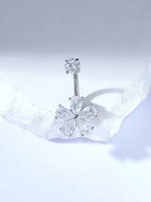 1件装 G23 钛金时尚精致花朵肚脐环（女士款） - 銀色 - 查看 3