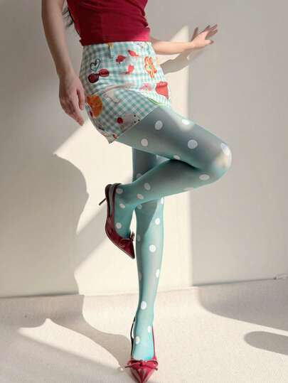 1 par de pantis ultradelgados y transparentes con estampado de lunares de colores bohemios para mujer