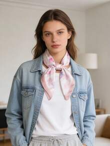 1件装春夏时尚百搭郁金香印花多功能围巾/领巾，适合日常、办公和度假场合 - 彩色 - 查看 10