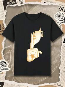 Black T-shirt with silent hand gesture high quality spring fabric comfortable fit casual and breathable - Preto - Ver 1