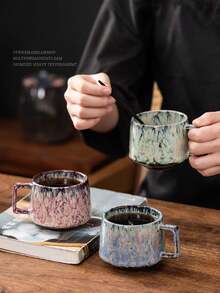 1pc 200ml Creative Ceramic Mug With Unique Reactive Glaze, Suitable For Breakfast, Water, Juice, Couples, Luxury Coffee, Latte Art, Beverage - Multicolor - View 1