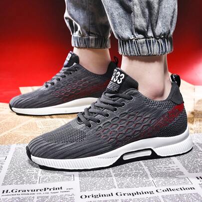 6cm Increase Height Breathable Casual Sneakers, Comfortable Lightweight Running Shoes, Mesh Fabric Lace-Up Elevator Shoes, Non-Slip Durable Travel Shoes, Outdoor Sports Shoes, Fashionable Casual Elevator Shoes, Grey Increase Height Sneakers, 6cm Increase Height