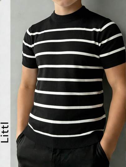 Camiseta de punto de cuello redondo de manga corta con rayas para niños preadolescentes, de verano