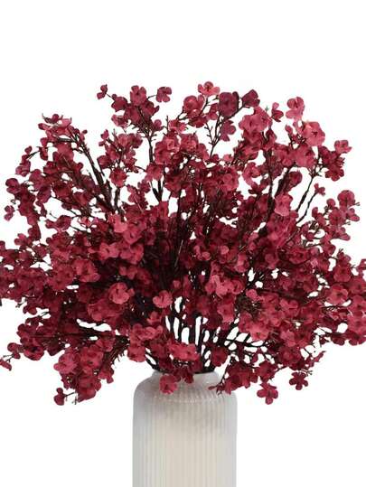 8pcs Beige Artificial Gypsophila Flowers, Silk Fake Baby's Breath Bouquet, Suitable For Halloween, Wedding, Bride, Party, Home DIY Floral Decor