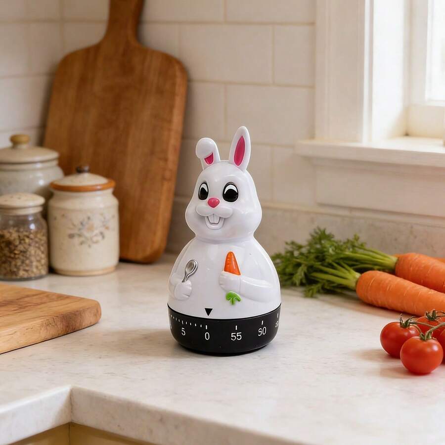 1 unidad de temporizador de cocina con forma de conejo, para control preciso del tiempo durante la cocción, ideal para cocina, estudio, trabajo, aula, deporte y gimnasio ayudando a gestionar el tiempo, un regalo original y elegante. - Blanco - Ver 1