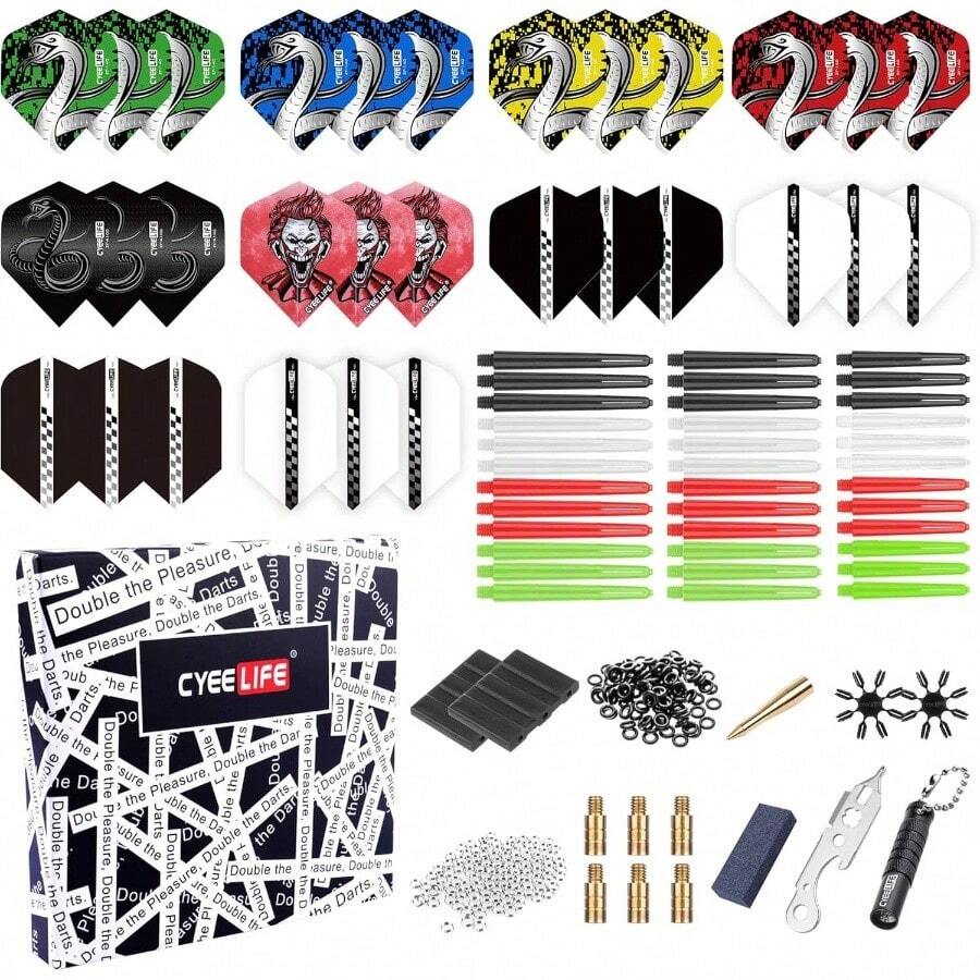 180 Piece Darts Custom Fit Pack Set, Includes Flights, Shafts, Rubber O - Rings, Flight Protecter And Accessories - PC Shafts - View 1
