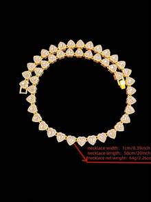 Bộ 1 dây chuyền mặt hình trái tim đính đá Cubic Zirconia và dây chuyền hình trái tim 10mm, bộ trang sức thời trang phong cách hip hop dành cho nữ, thích hợp đeo hàng ngày hoặc dự tiệc, quà tặng ngày Valentine. - Vàng - Xem 14
